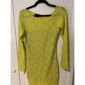 Boulee Bright Neon Yellow Lime Stretch Dress Fitted Bodycon Women's Size 6